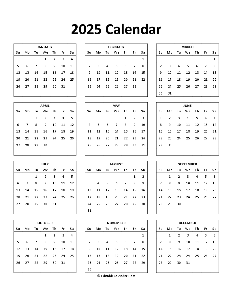 Free Printable 2025 Calendar Uk