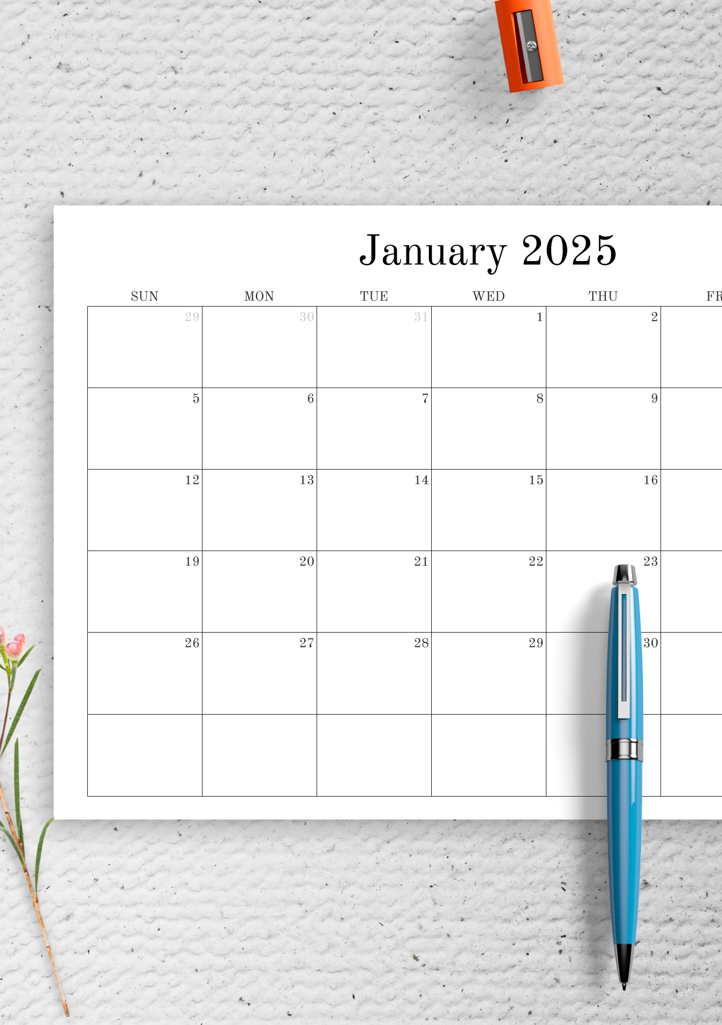 Download Printable Blank Monthly Calendar PDF