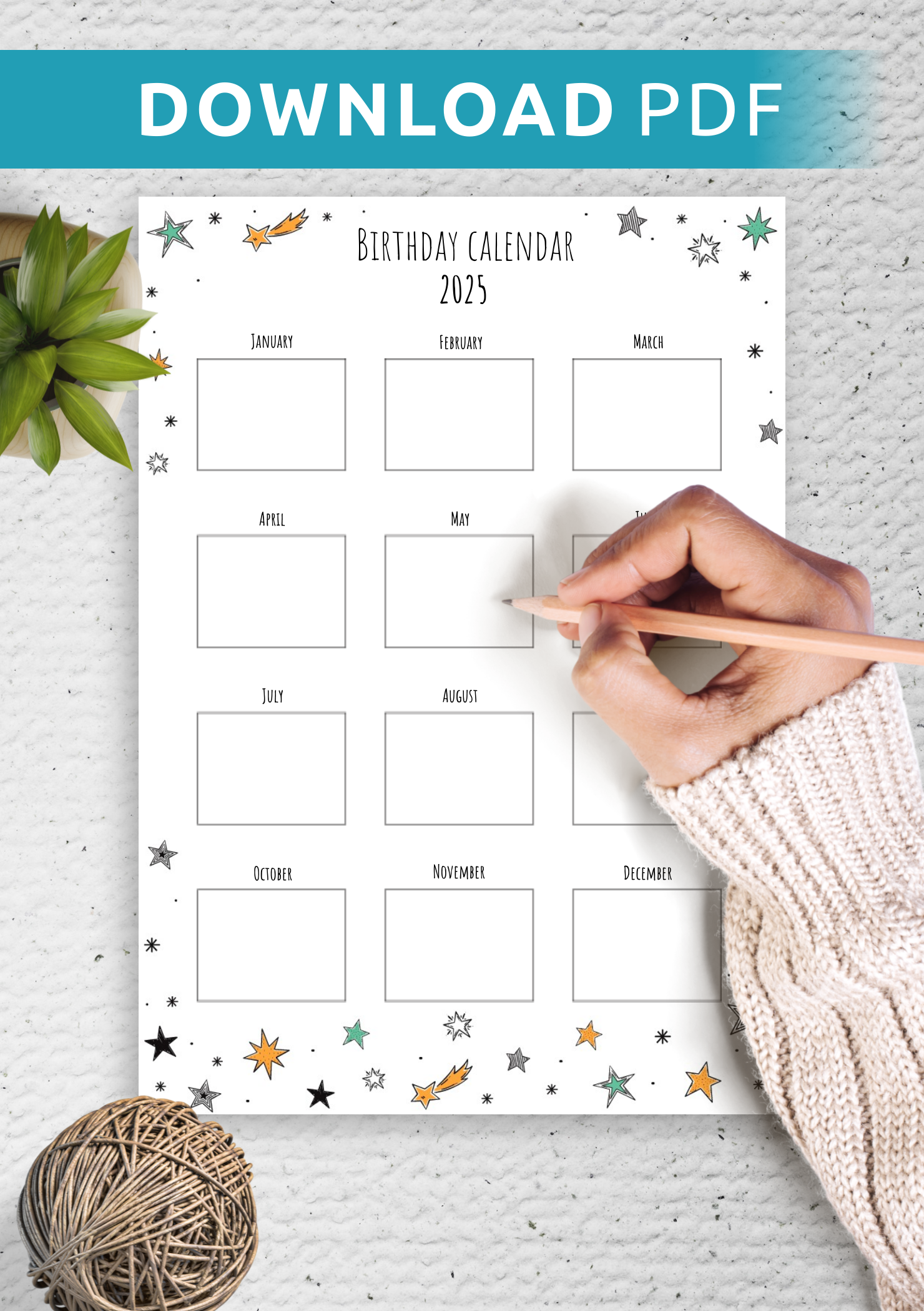 Free Printable Birthday Calendar 2025