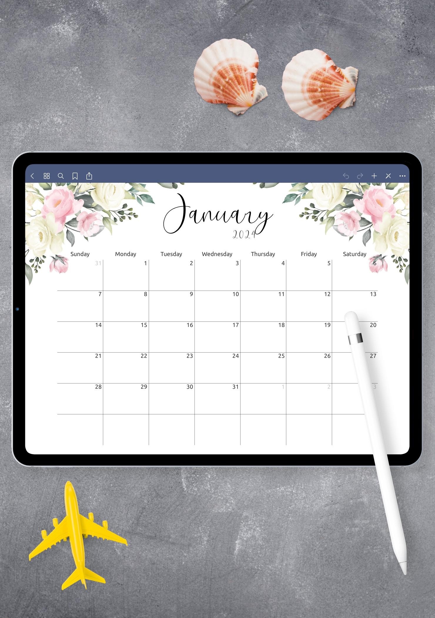Download Printable Floral Design Monthly Calendar PDF