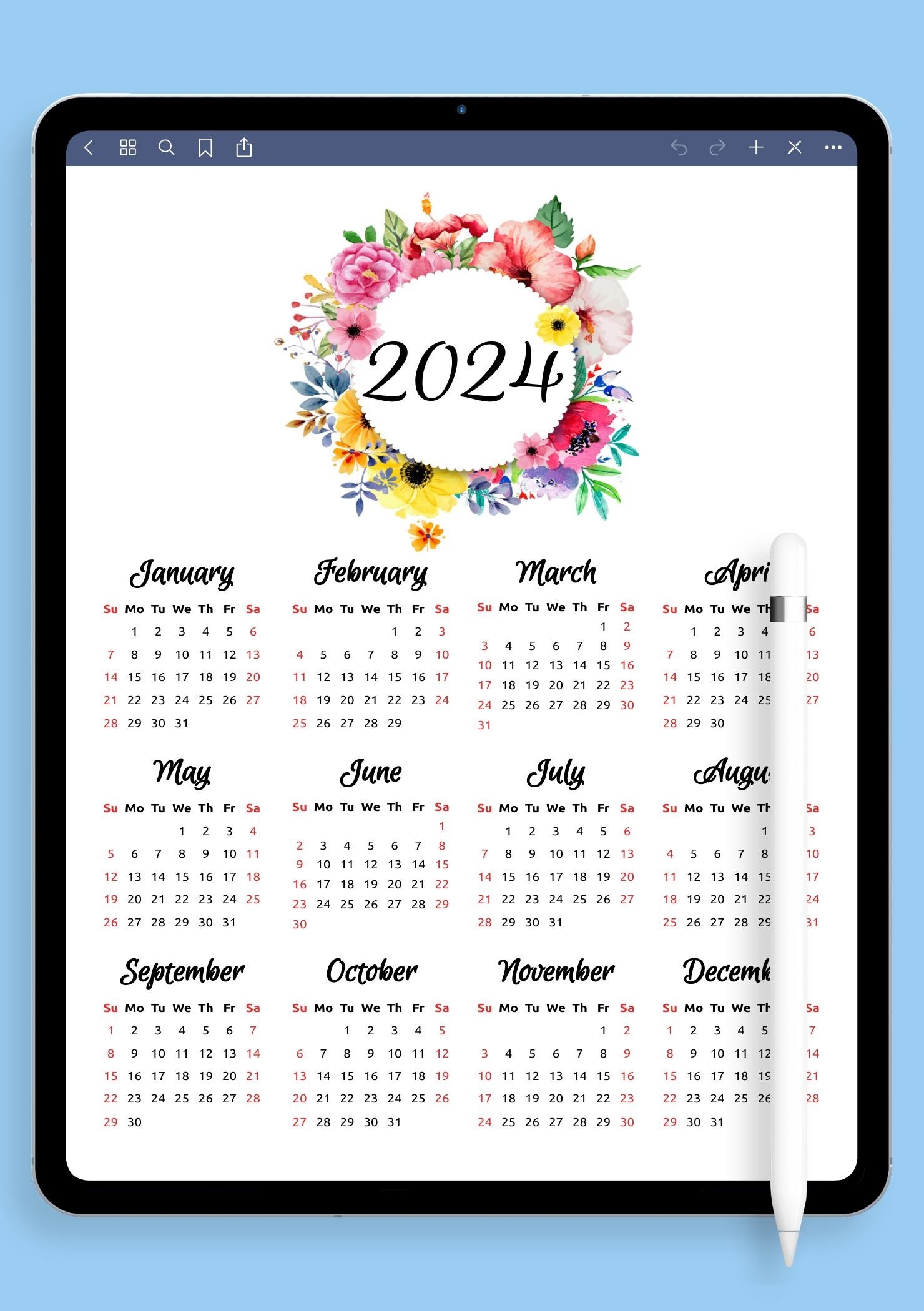 Download Printable Floral Yearly Calendar PDF Download Printable Floral Yearly Calendar PDF