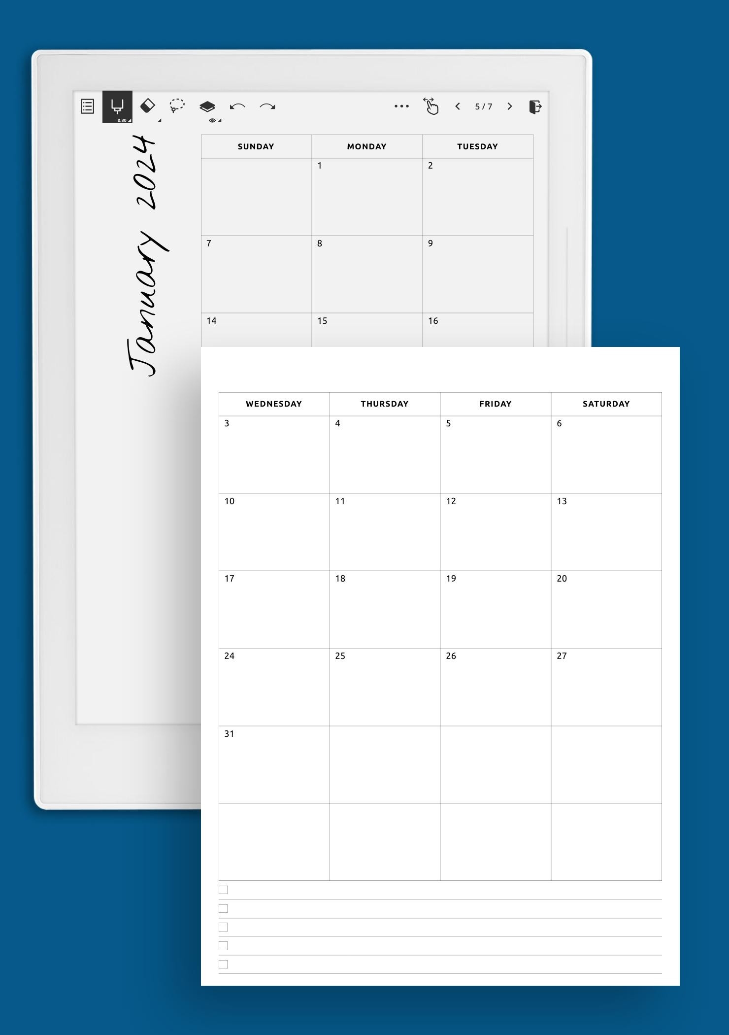 Download Printable Monthly Calendar With Notes PDF