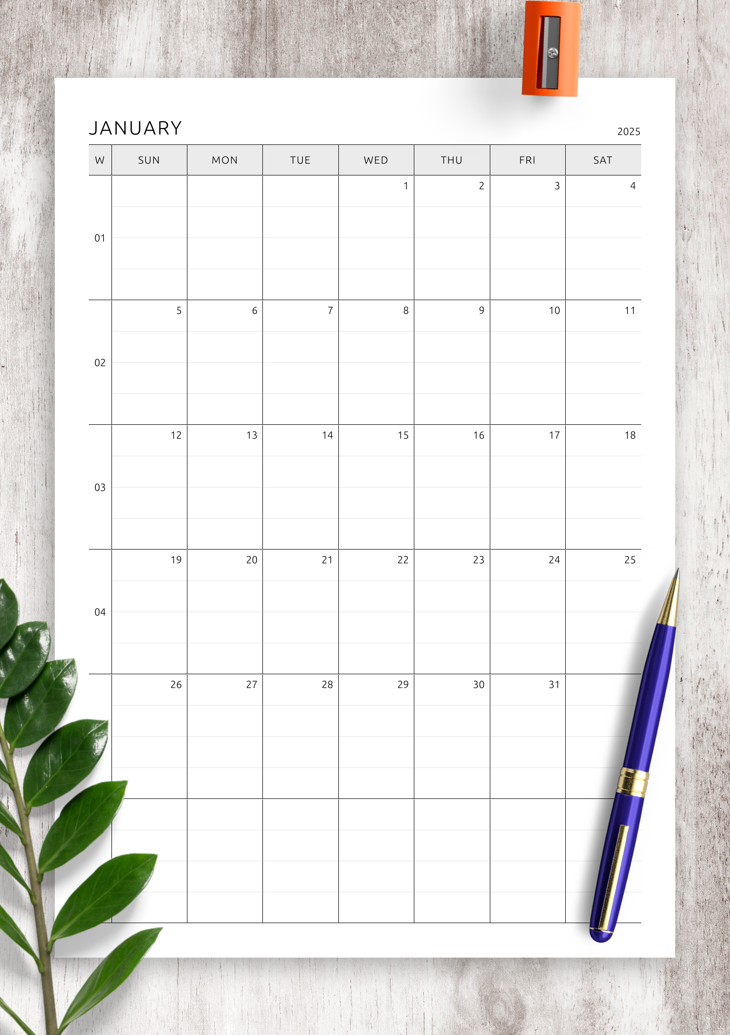 Free Printable One Month Calendar
