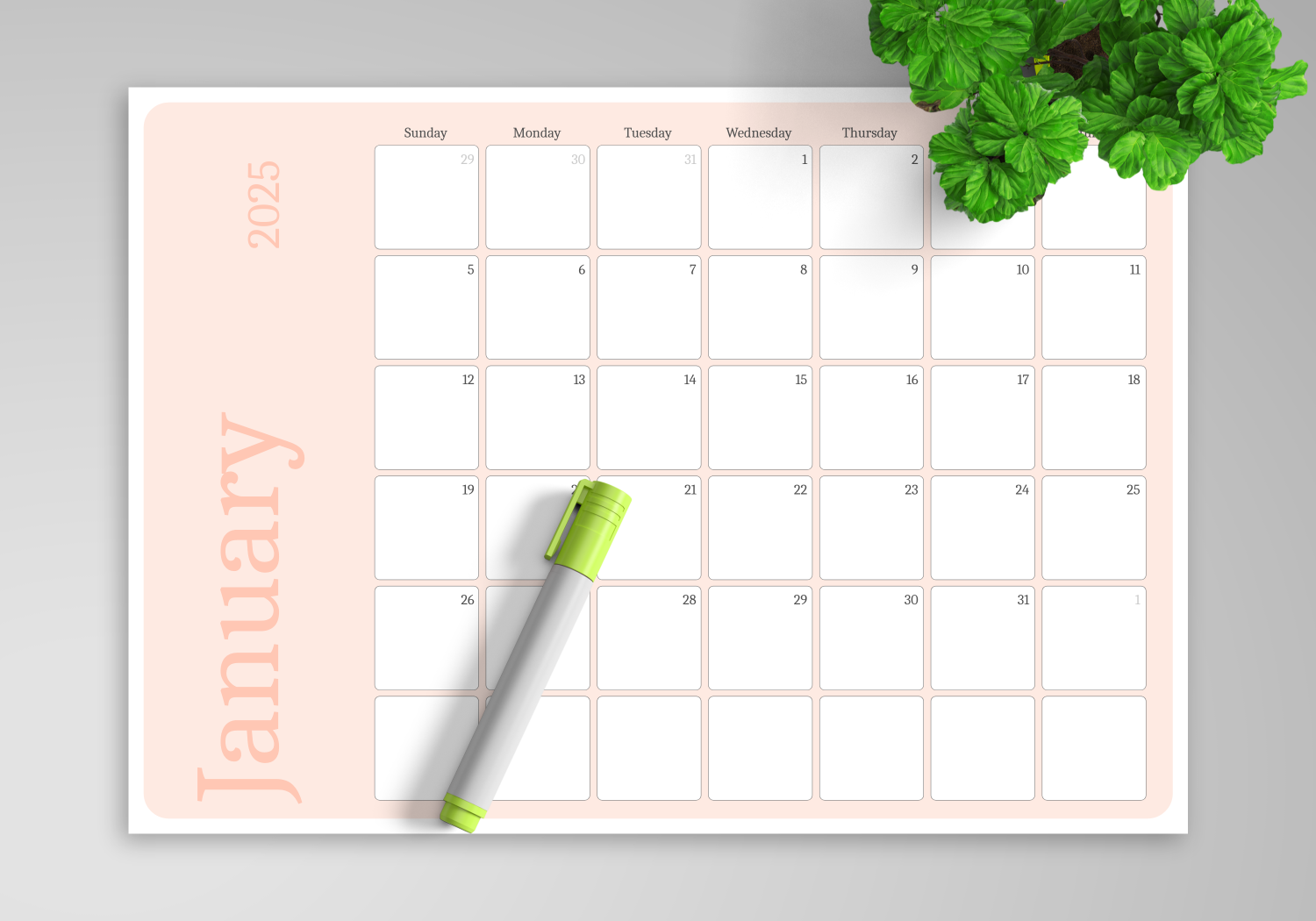 Download Printable Pink Monthly Calendar PDF