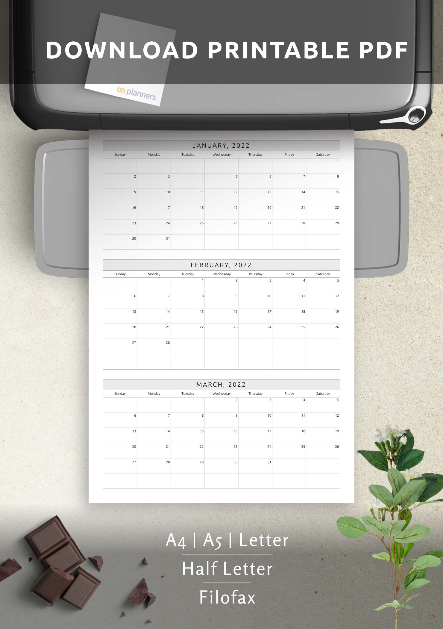 Download Printable Quarterly Calendar Template PDF