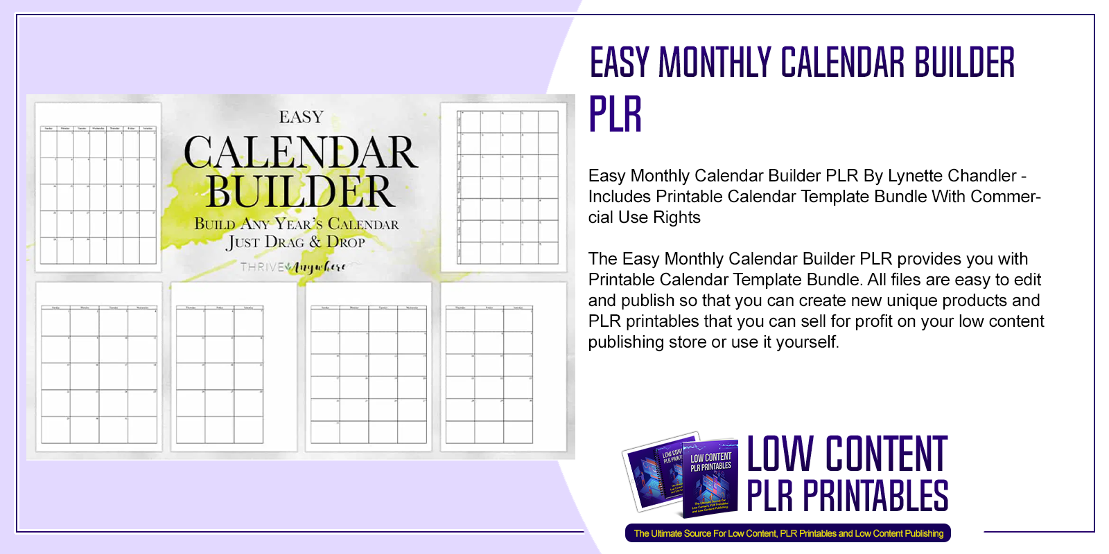 Easy Monthly Calendar Builder PLR PLR Printable Calendar Templates