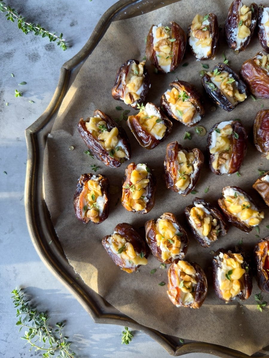 Easy Stuffed Dates With Goat Cheese Nuts Honey And Thyme Homestead And Chill