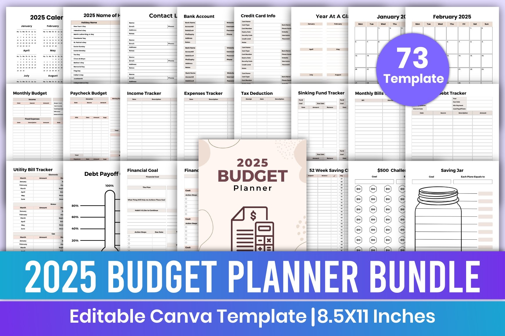 Editable 2025 Budget Planner Bundle Canva Template