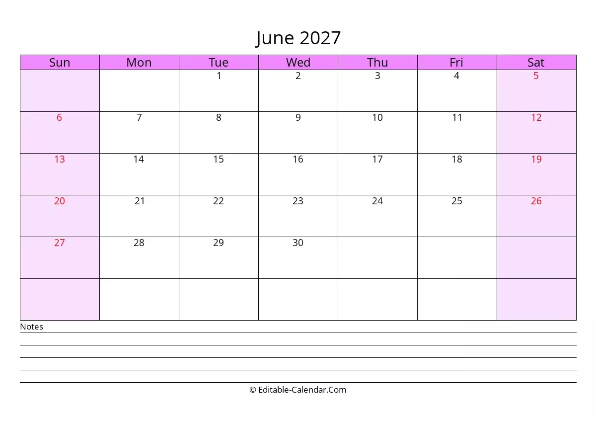 Printable Calendar 2027 June July August