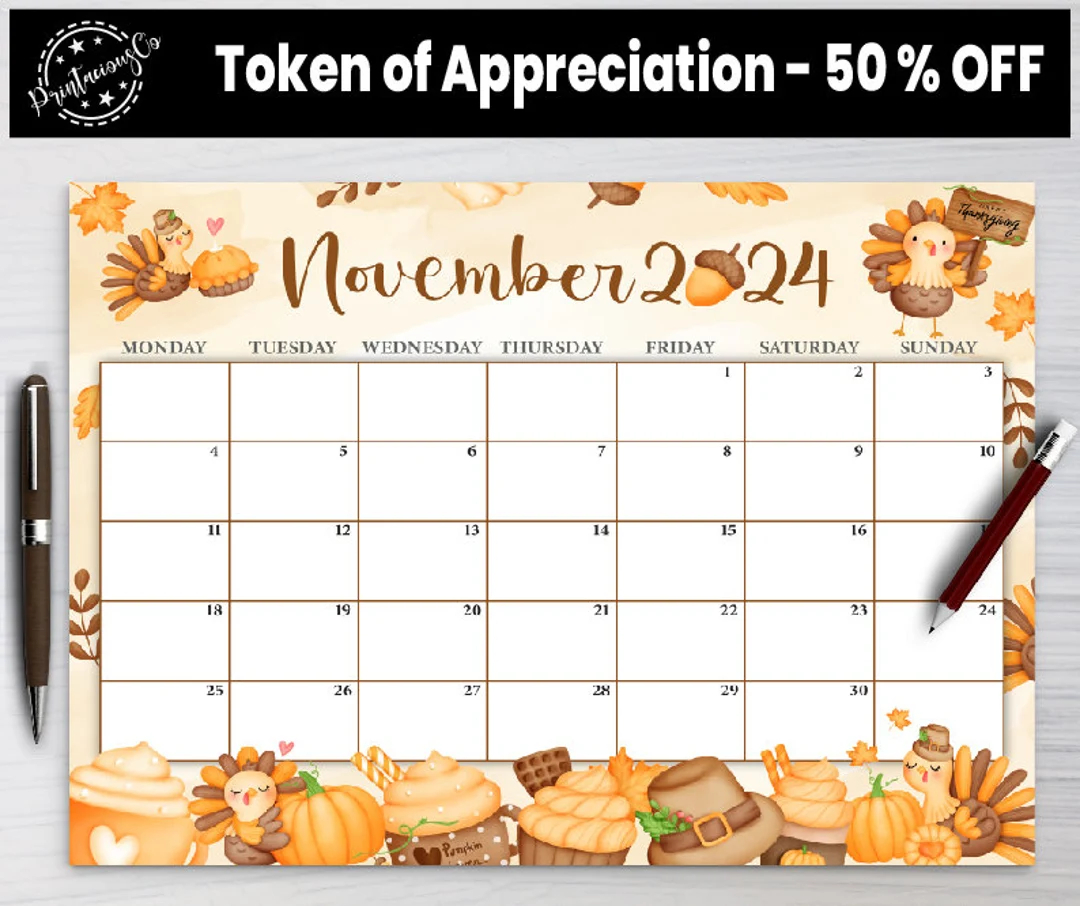 Editable November 2024 Calendar Printable Wall Calendar 2024 Fillable Monthly Planner Sunday Monday Start Kids Calendar 2024 Etsy
