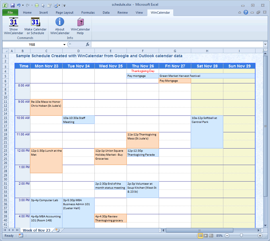 Generate A Printable Calendar From Excel Data