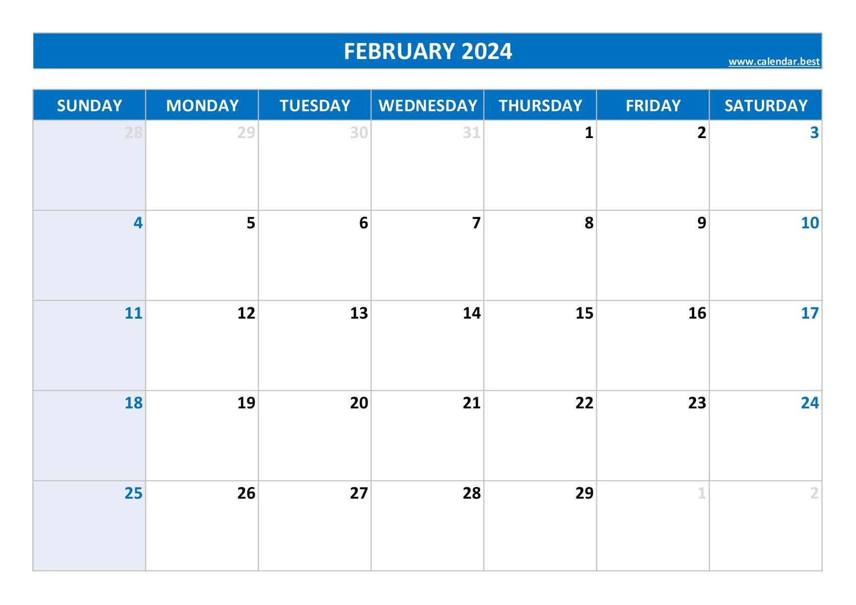 Free February Printable Calendar
