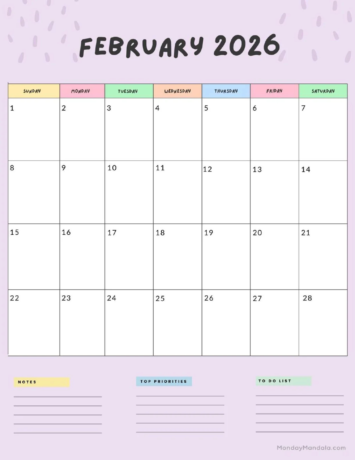 February 2026 Calendars Free PDF Printables February 2026 Calendars Free PDF Printables