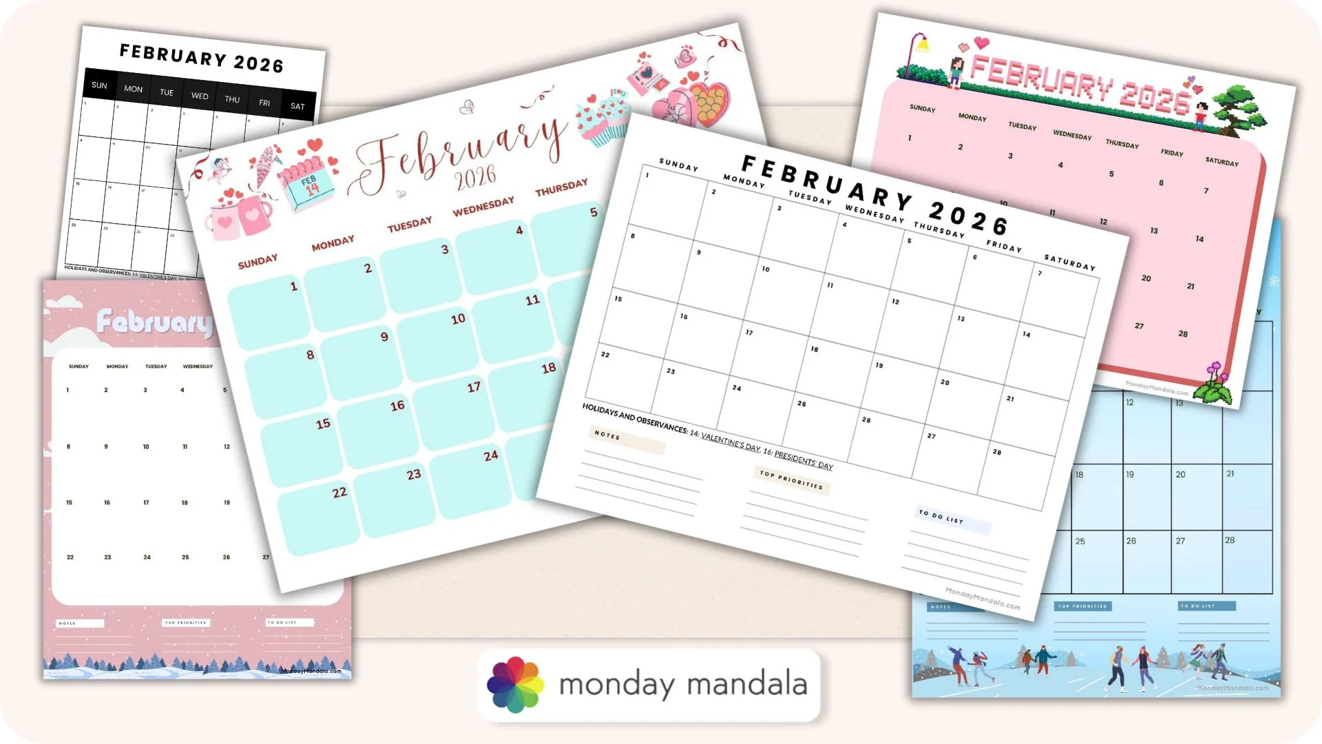 February 2026 Calendars Free PDF Printables February 2026 Calendars Free PDF Printables