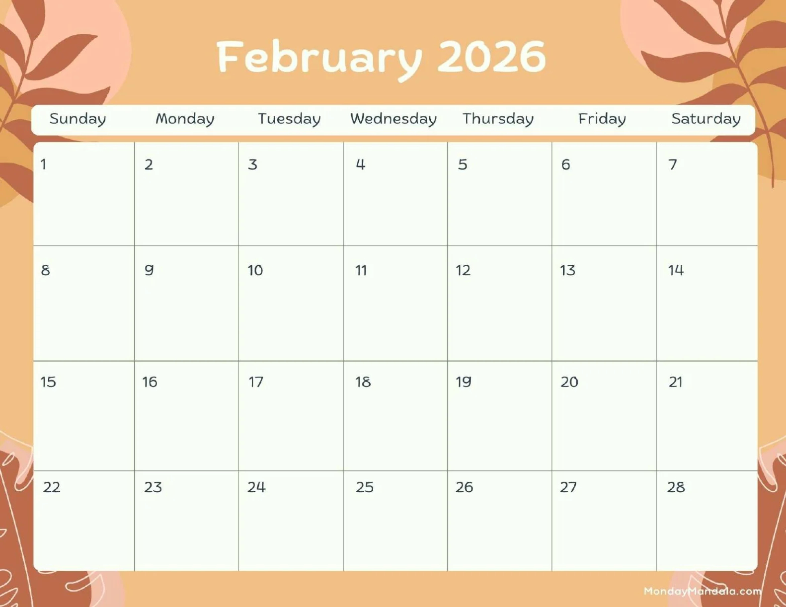 Printable Calendar Feb 2026 Printable Calendar Feb 2026