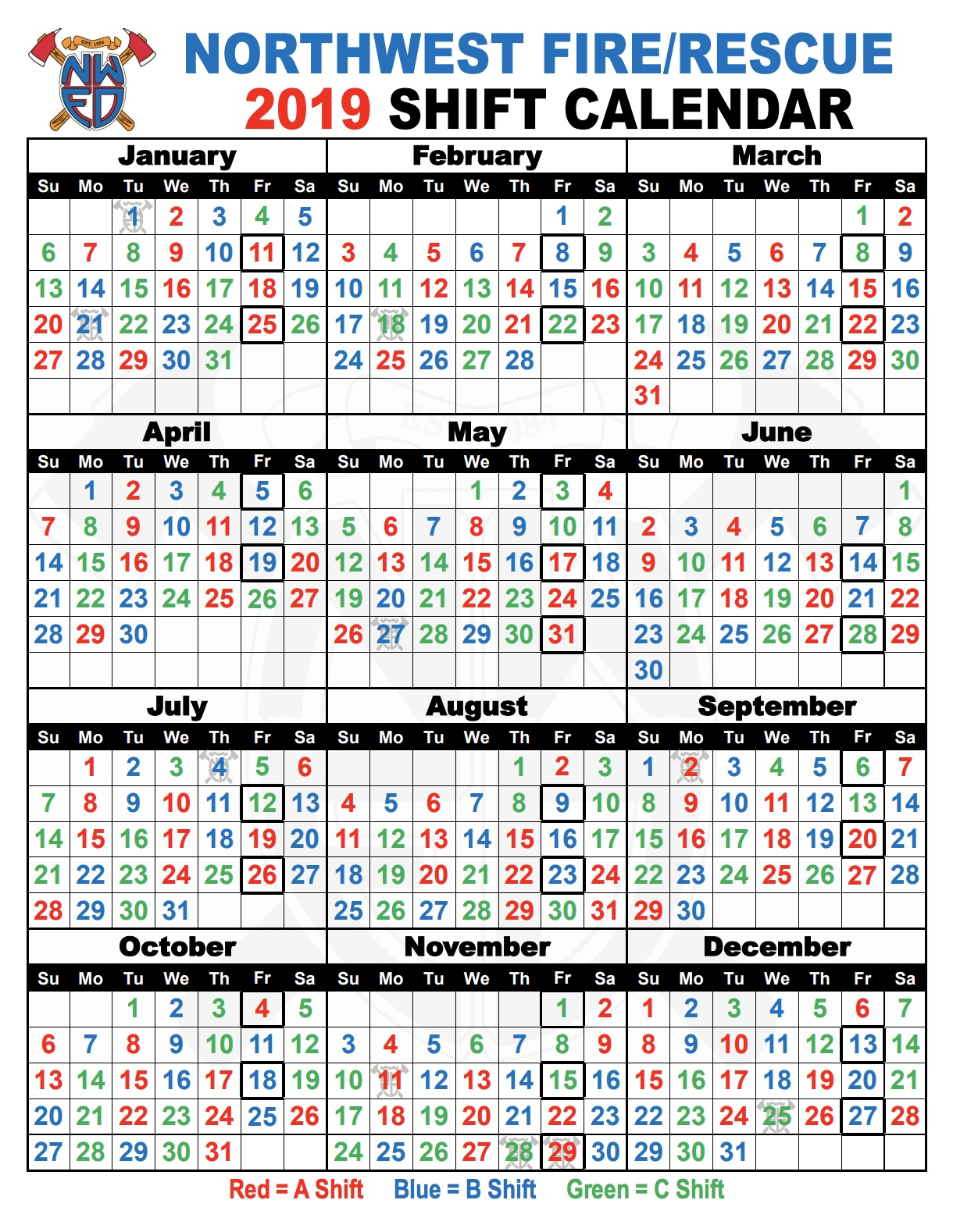 Fire Schedule Calendar