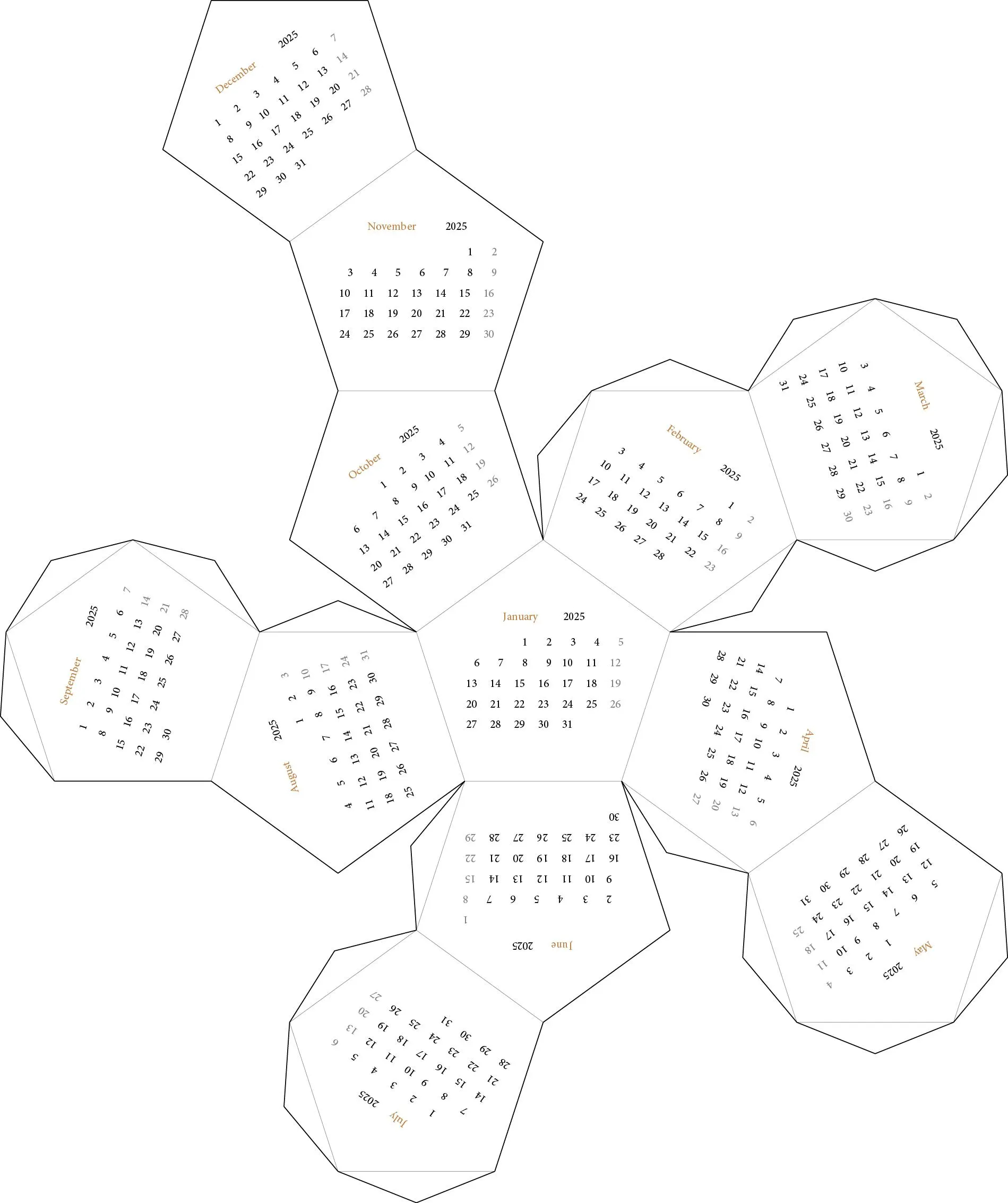 Foldable Dodecahedron With Calendar 2025 Agenda PDF PNG Unique 3D Paper Decor For Planning Organization Download Gift Etsy