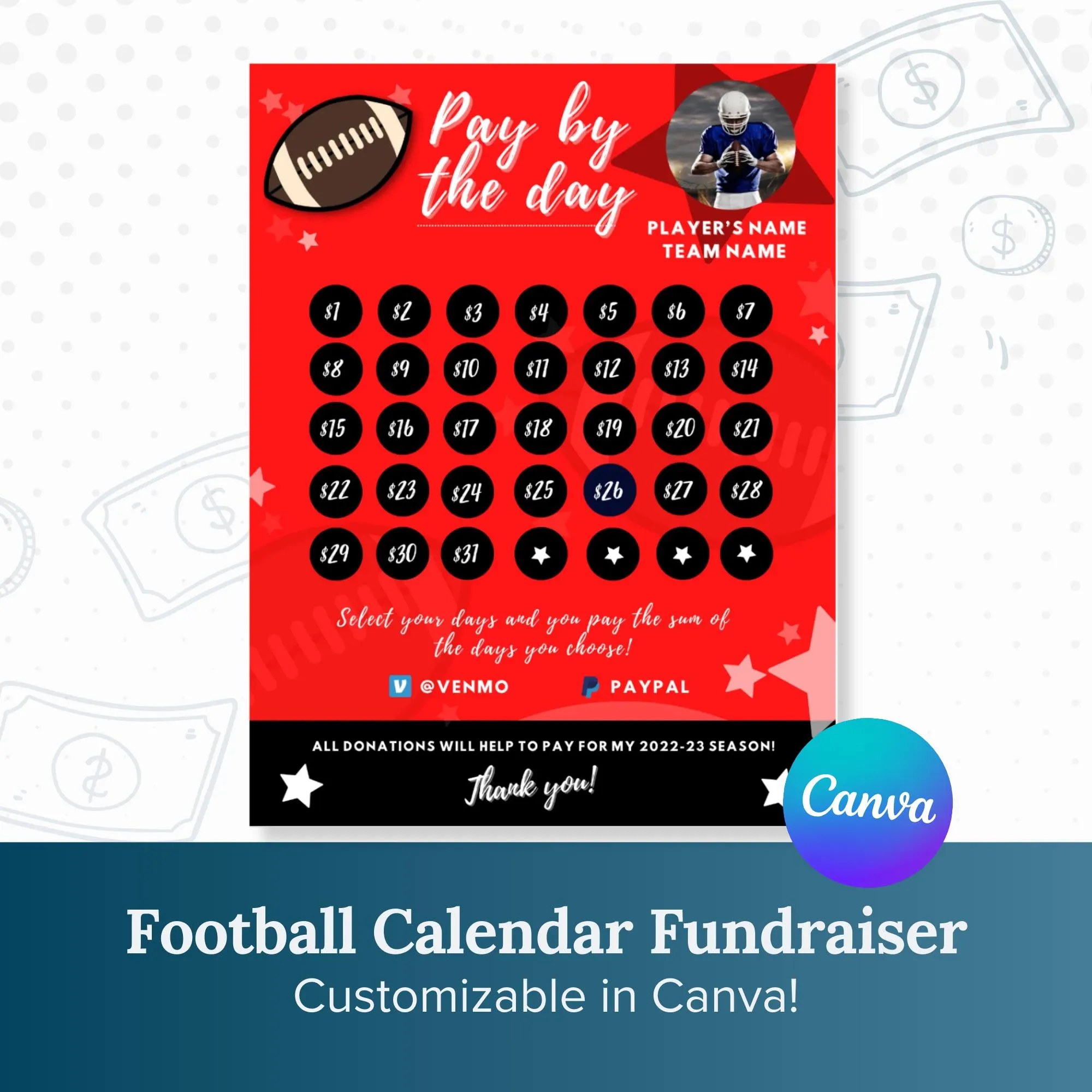 Football Calendar Fundraiser Football Fundraiser Template Football Team Ideas Etsy
