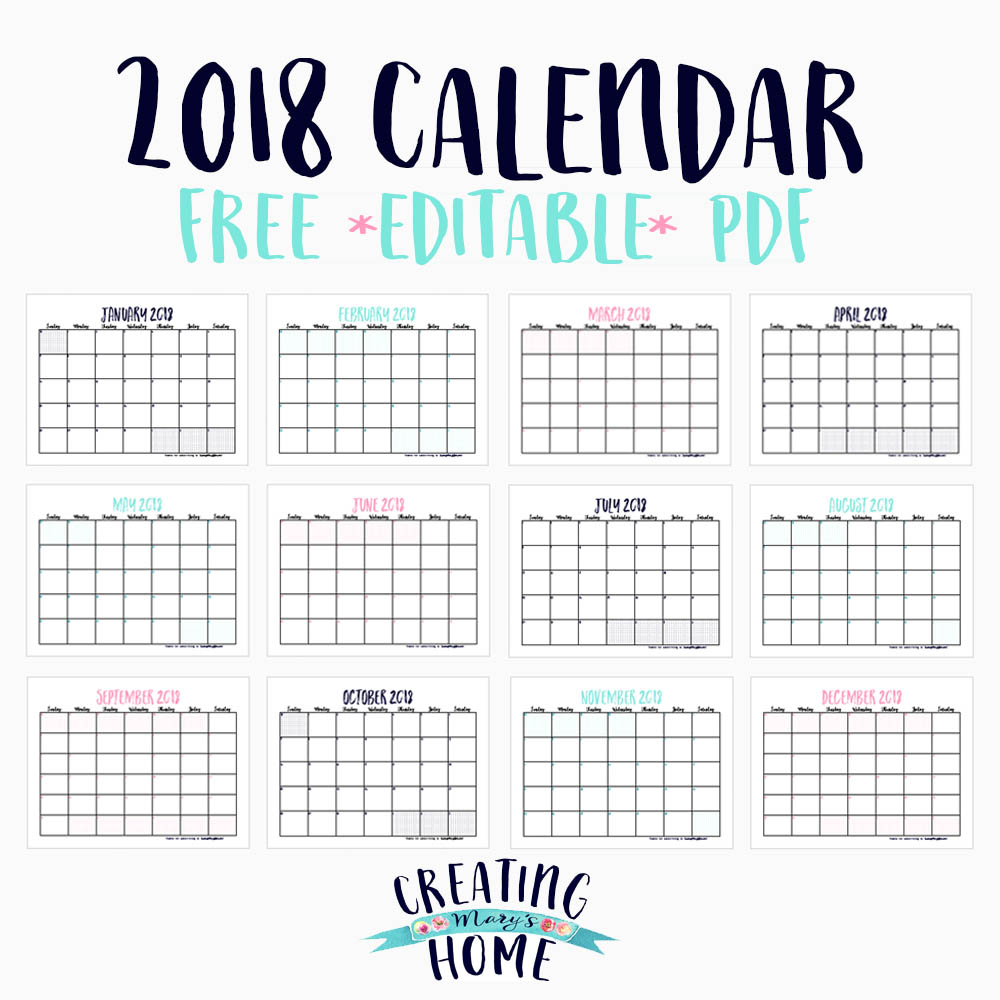 Editable Pretty Printable Calendar