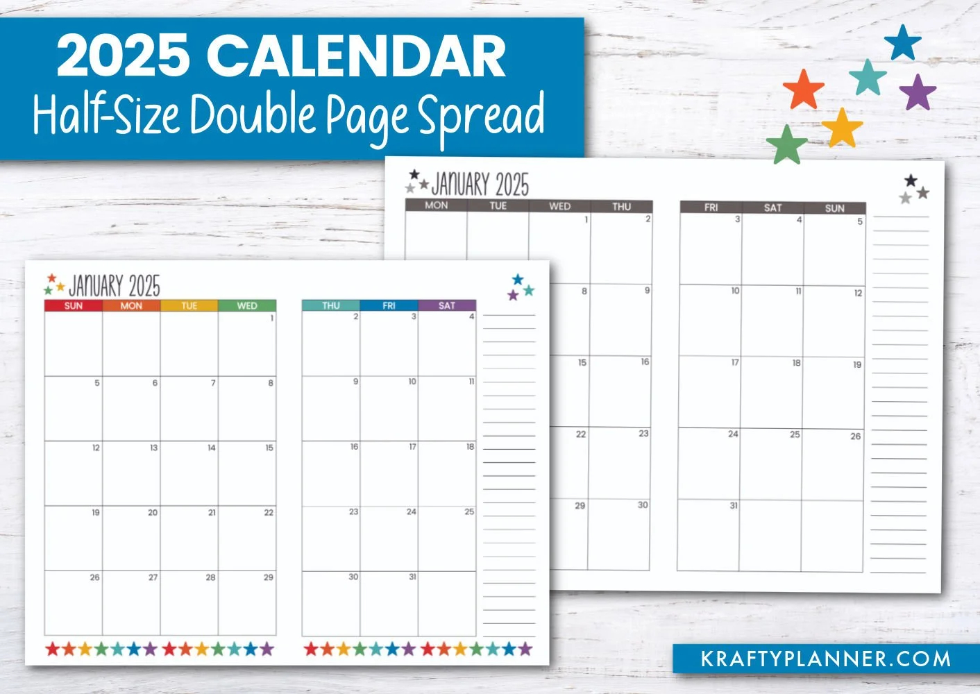 free 2025 calendar half size landscape krafty planner