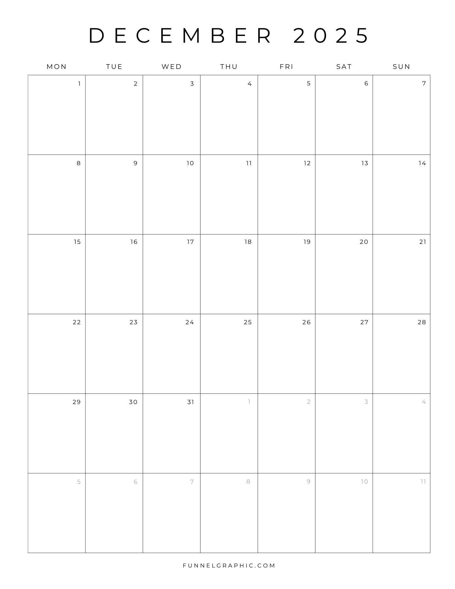 Free 2025 Calendar Printable Blank Portrait Templates