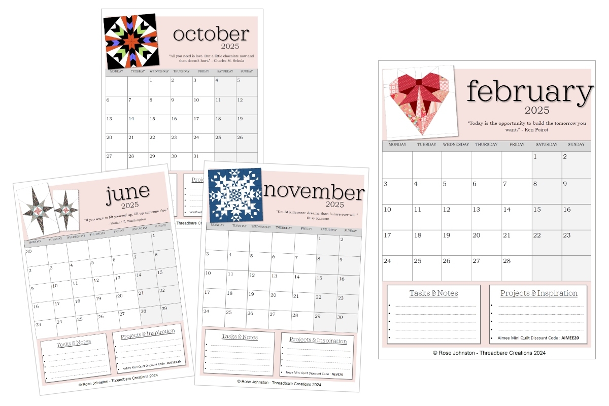 Free 2025 Calendar Threadbare Creations