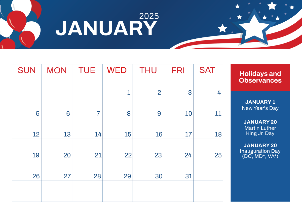 2025 Calendar With Us Holidays Printable Free