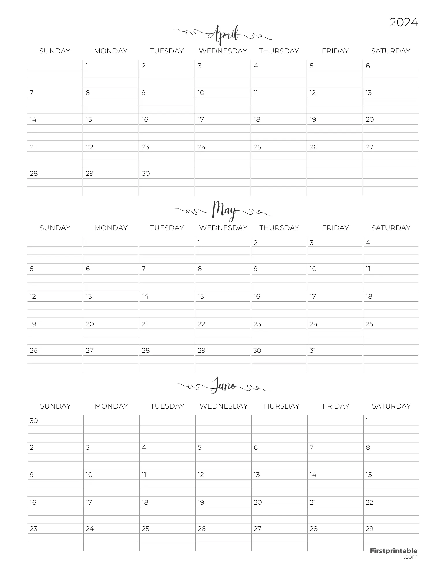FREE 3 Month Calendars 2024
