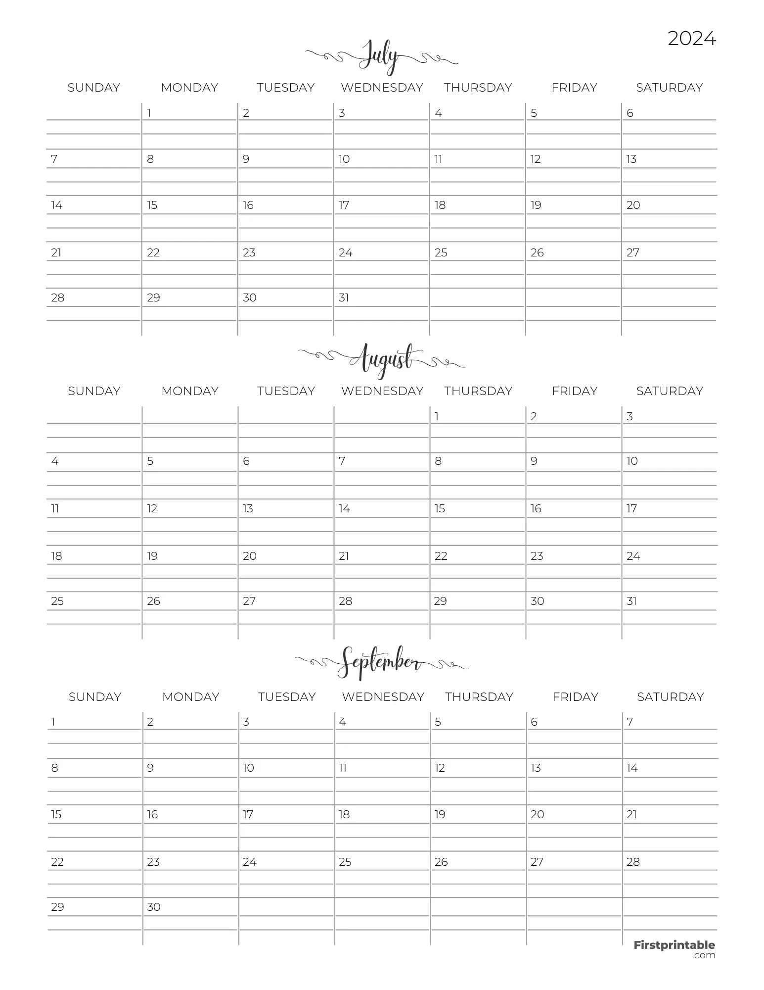 Monthly Printable Calendar With Lines