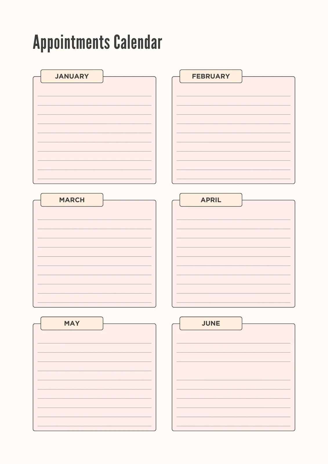 Appointment Calendar Template Printable