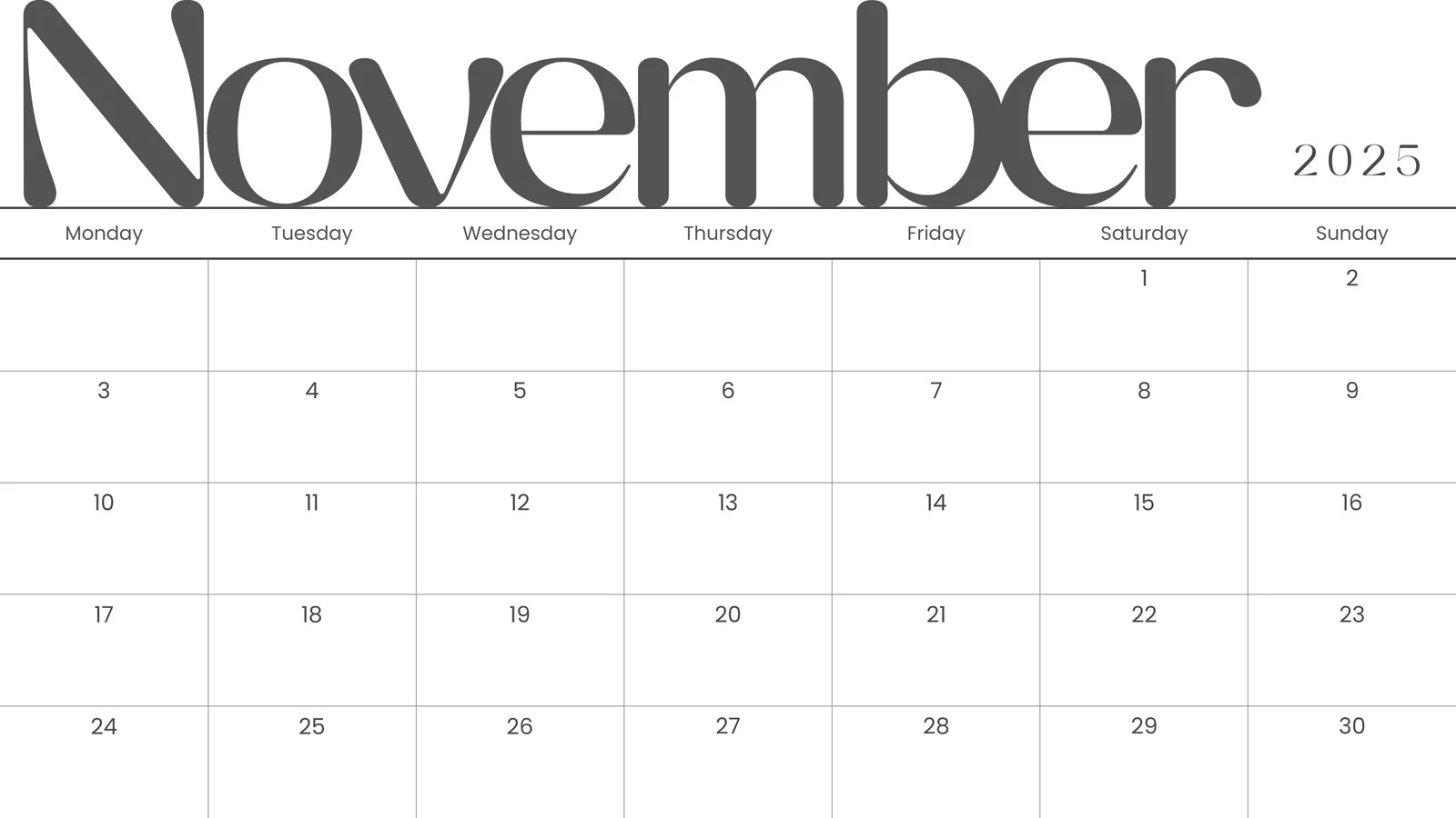 Printable 2025 Monthly Calendar Free