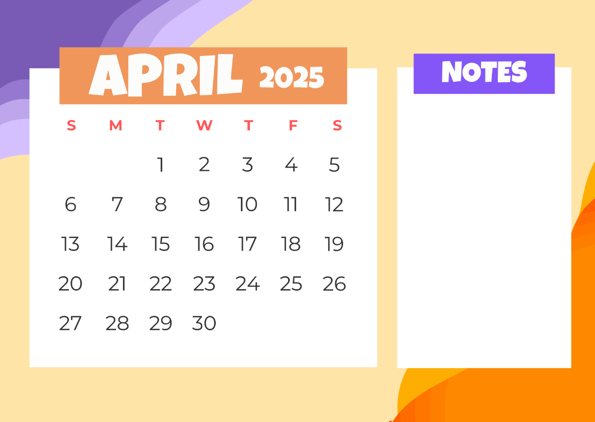 Free April 2025 Calendar With Notes Template To Edit Online