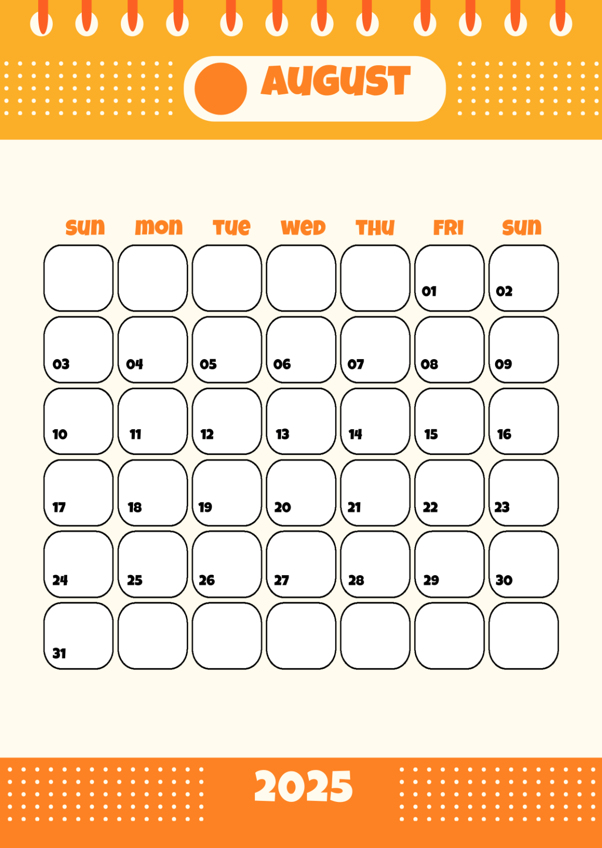 Free August 2025 Calendar Template To Edit Online