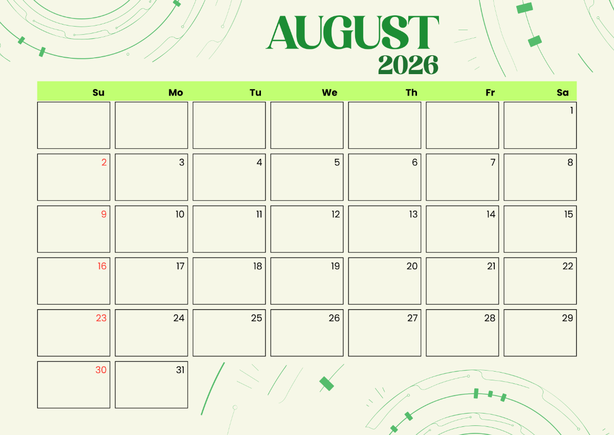 Free August 2026 Calendar Clipart Template To Edit Online Free August 2026 Calendar Clipart Template To Edit Online