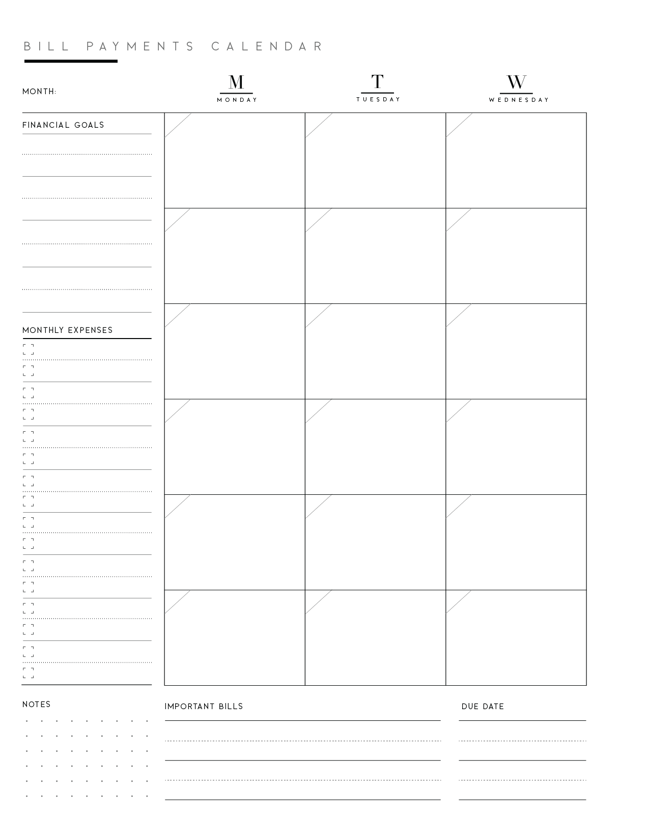 Free Bill Calendar 20 Stylish Designs PDF World Of Printables