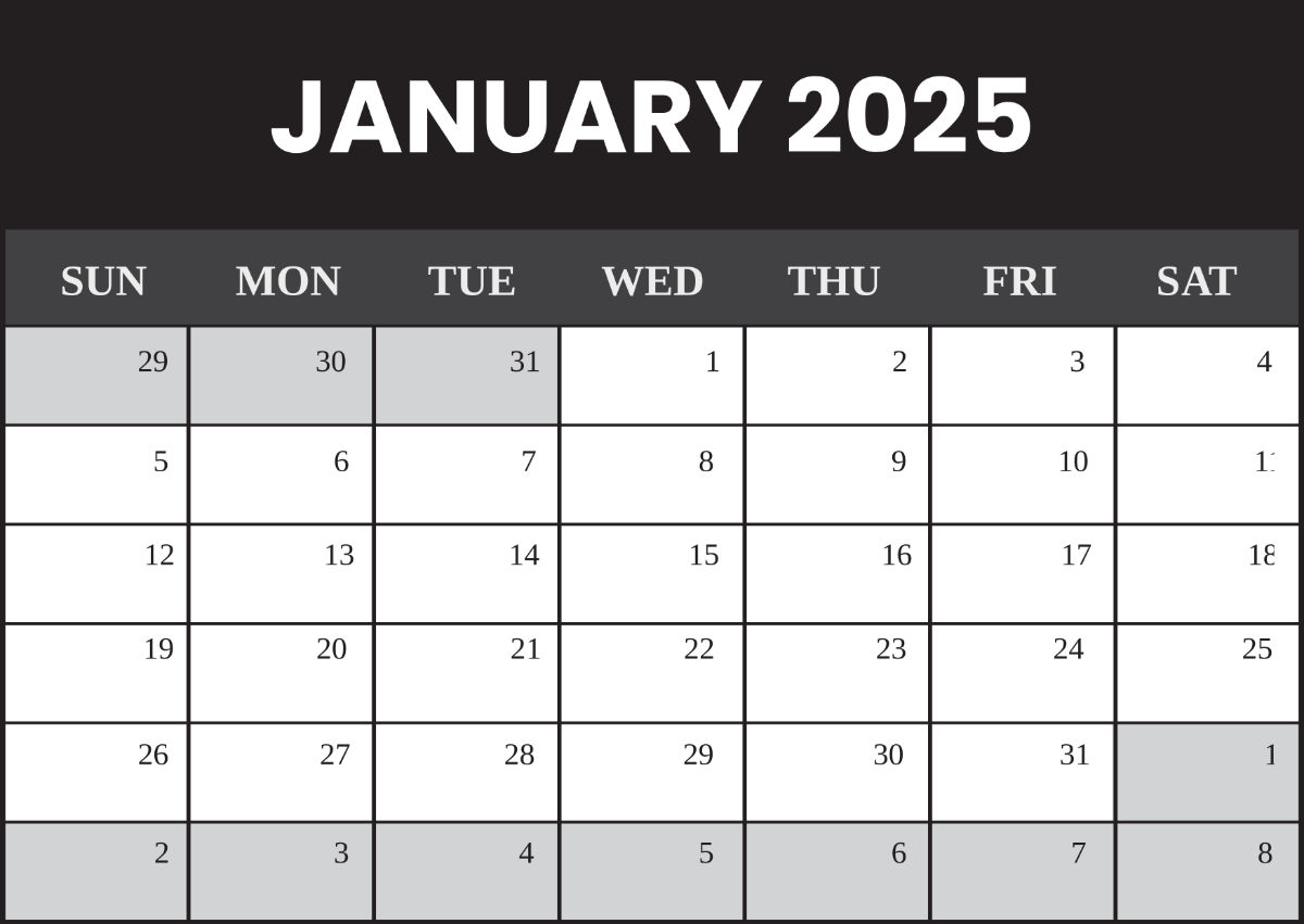 Free Black And White January 2025 Calendar Template To Edit Online Free Black And White January 2025 Calendar Template To Edit Online