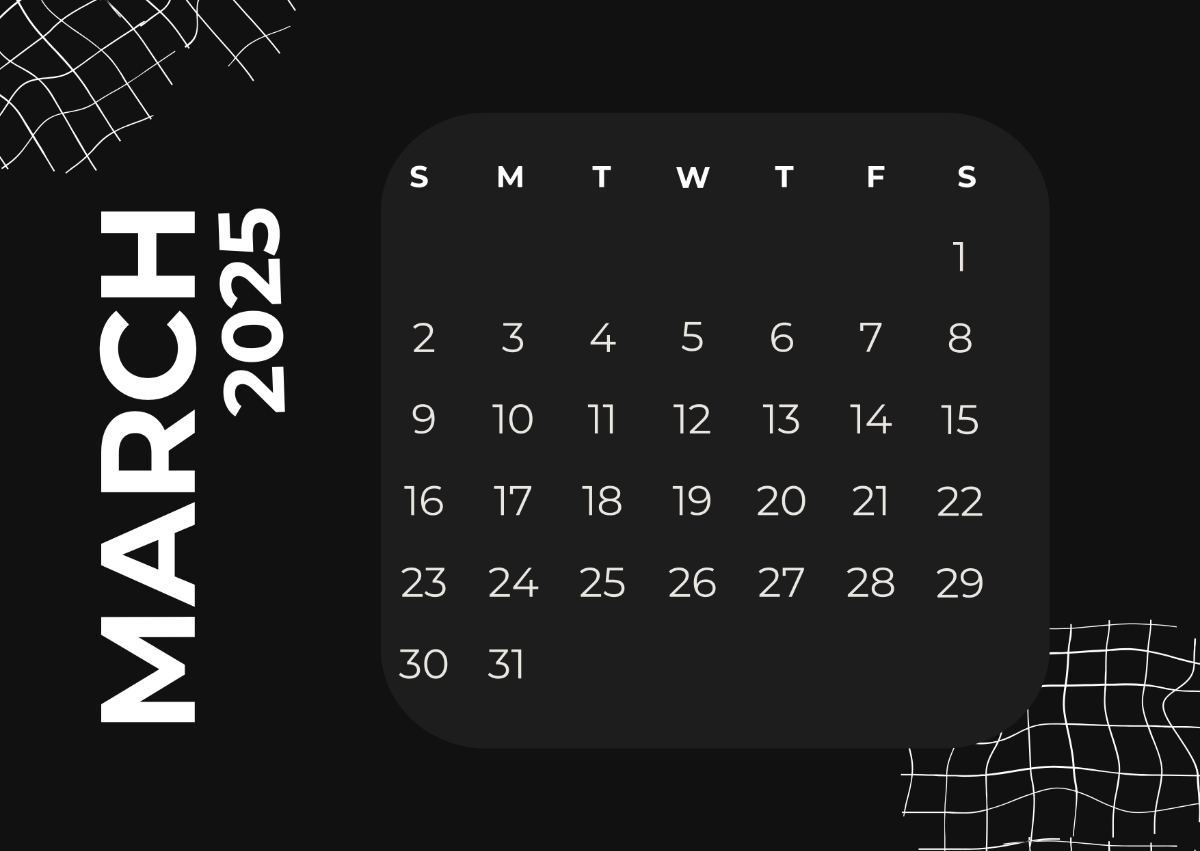 Free Black And White Minimalistic March 2025 Calendar Template To Edit Online