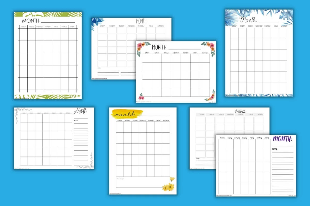 Free Blank Monthly Calendar Printables