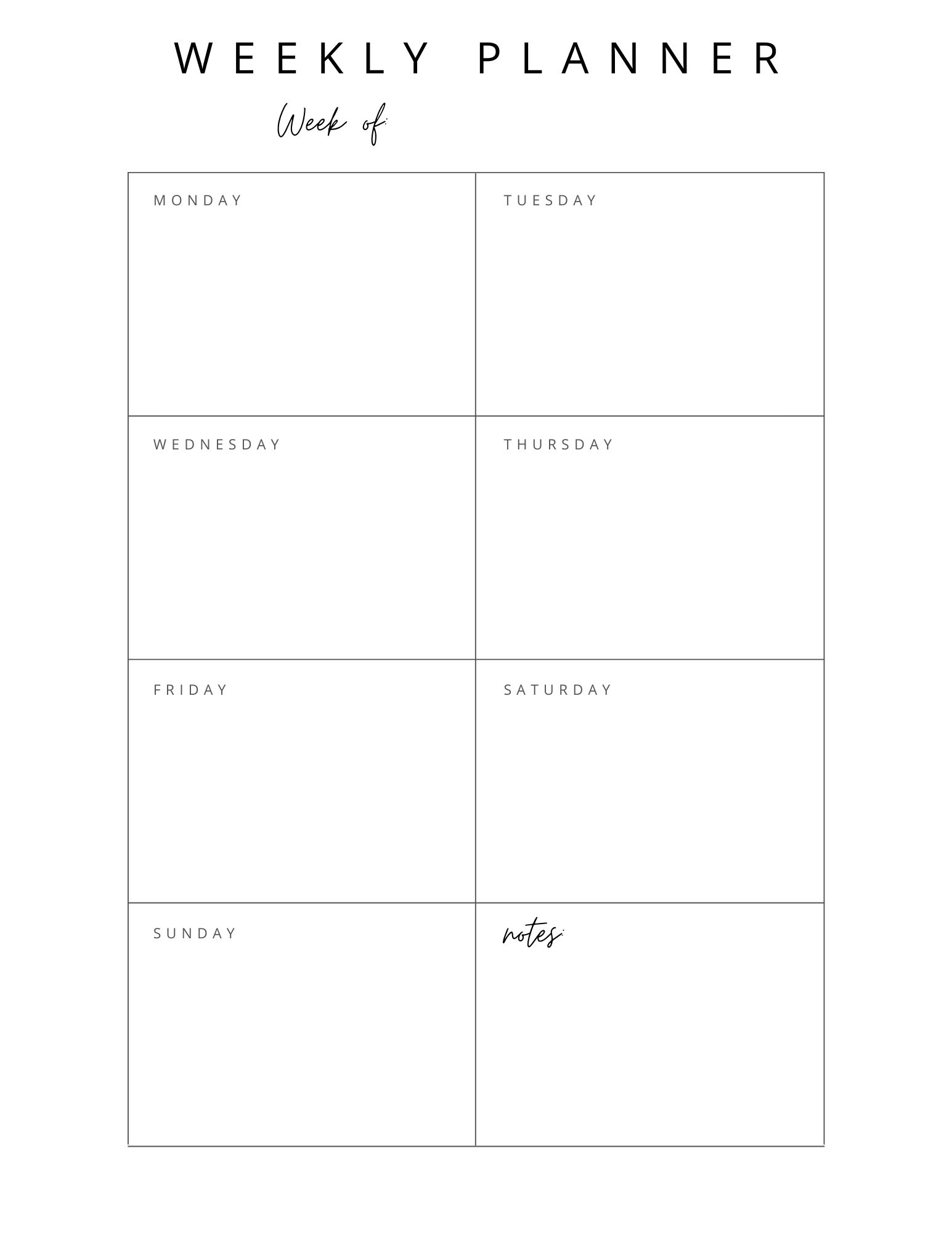 Weekly Food Calendar Printable