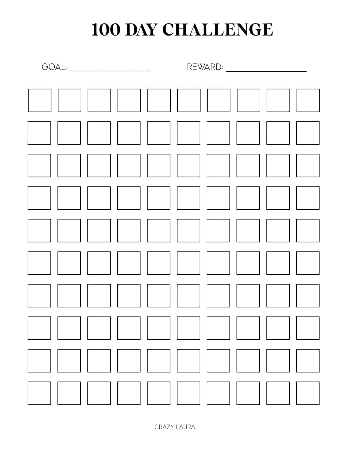 Free Challenge Tracker Printable With 30 100 Day Pages
