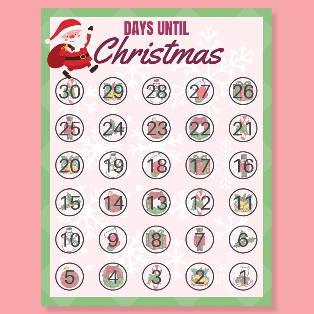 Free Printable Countdown To Christmas Calendar