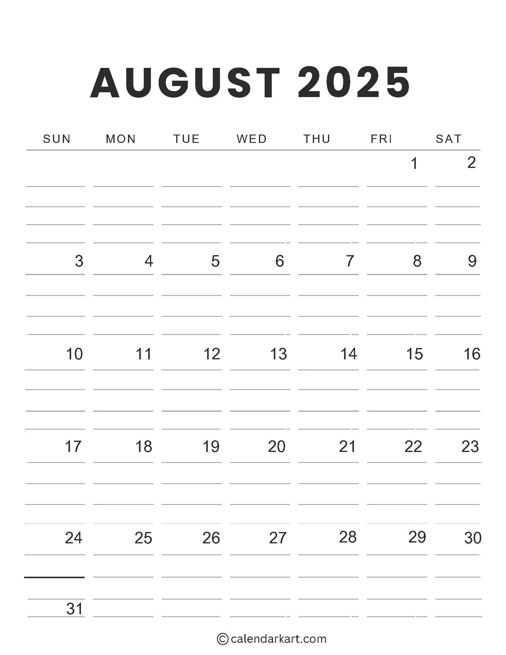 Free Cute Printable August 2025 Calendars CalendarKart