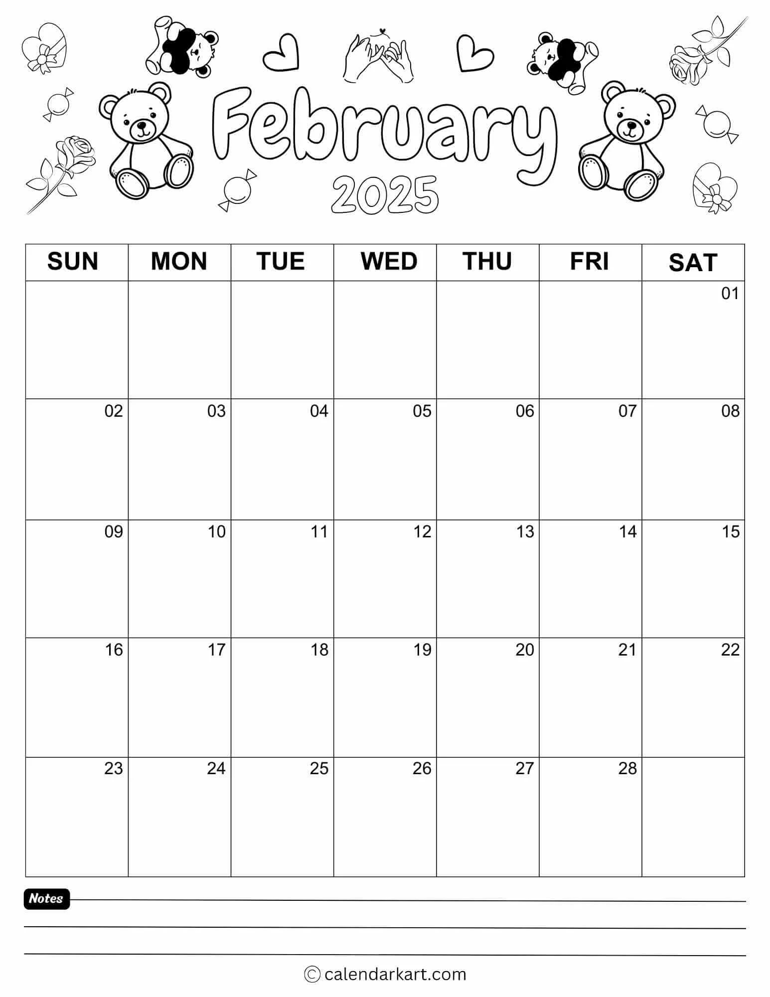 Free Cute Printable February 2025 Calendar CalendarKart