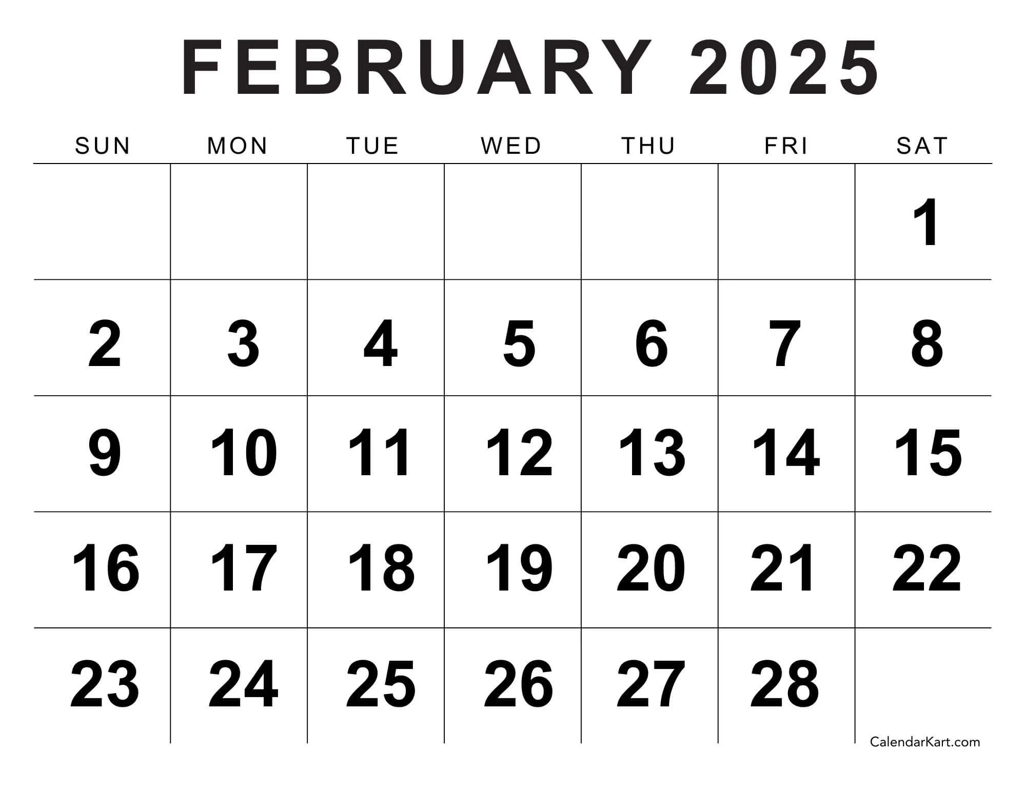 Free Cute Printable February 2025 Calendar CalendarKart