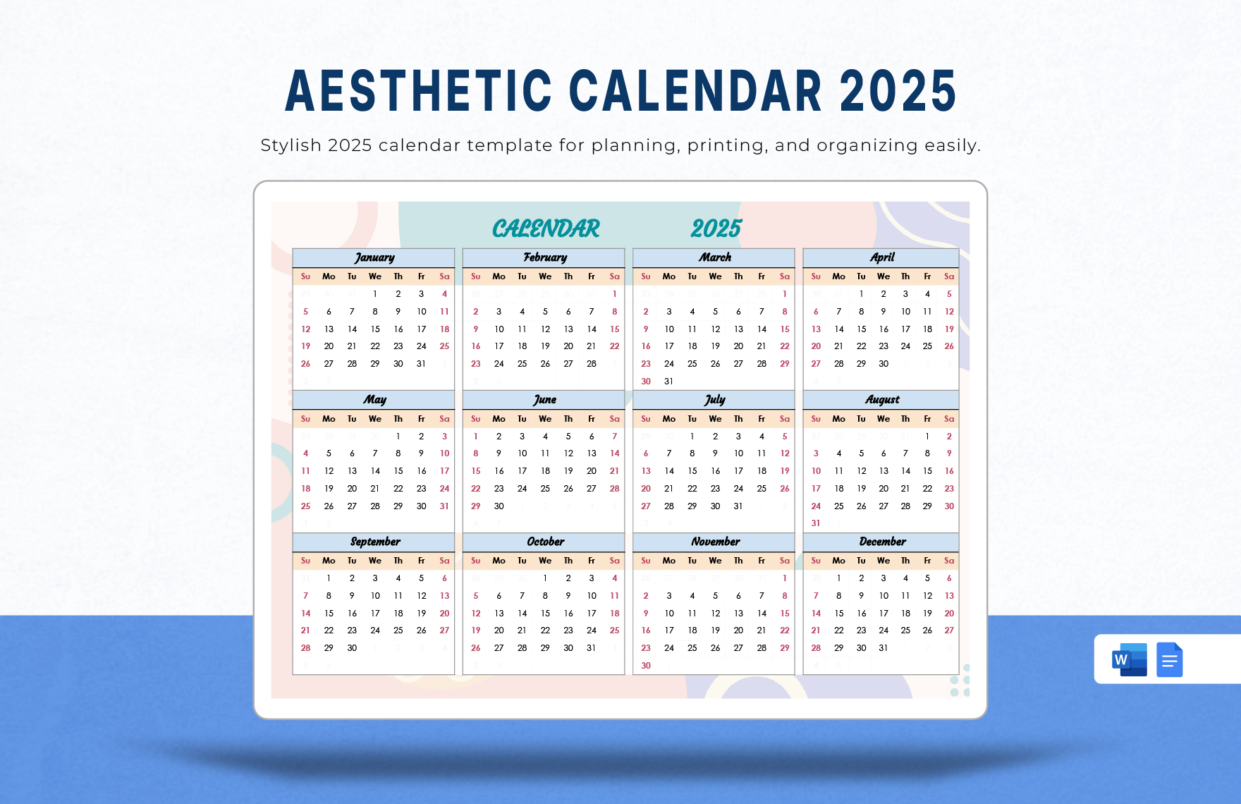 Free Editable Calendar Templates In Word To Download