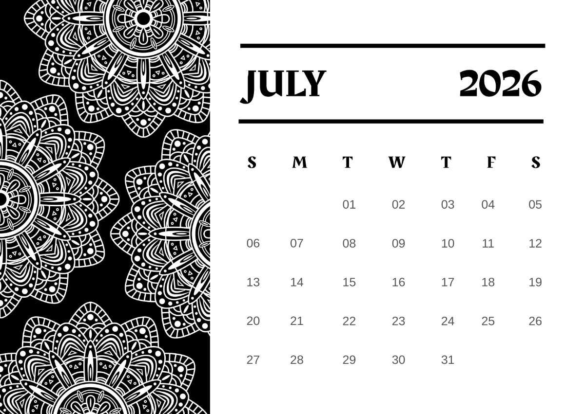 Cute July 2026 Calendar Printable