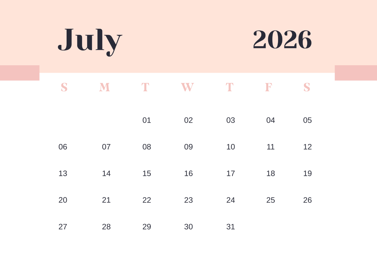 Printable June July Calendar 2026