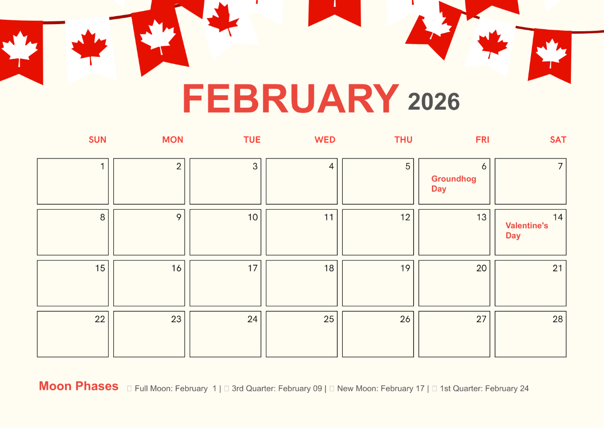 Free Monday Start February 2026 Calendar Template To Edit Online