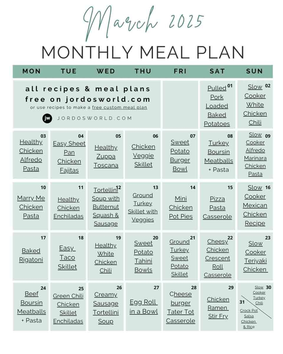 Free Monthly Meal Plan Jordo s World