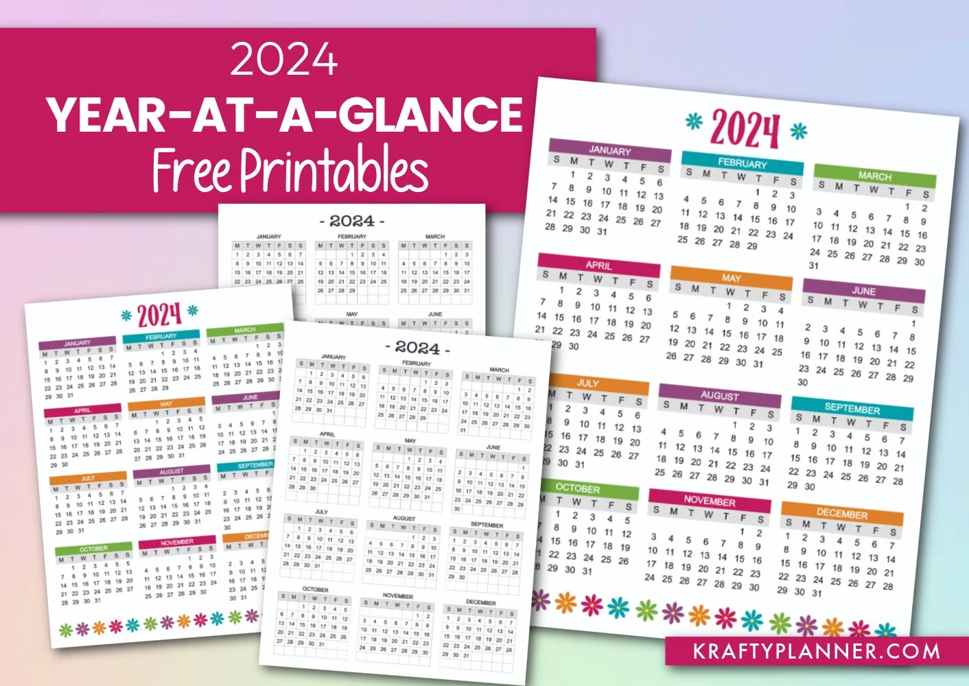Free Printable 2024 Year at a Glance Calendar Krafty Planner Free Printable 2024 Year at a Glance Calendar Krafty Planner